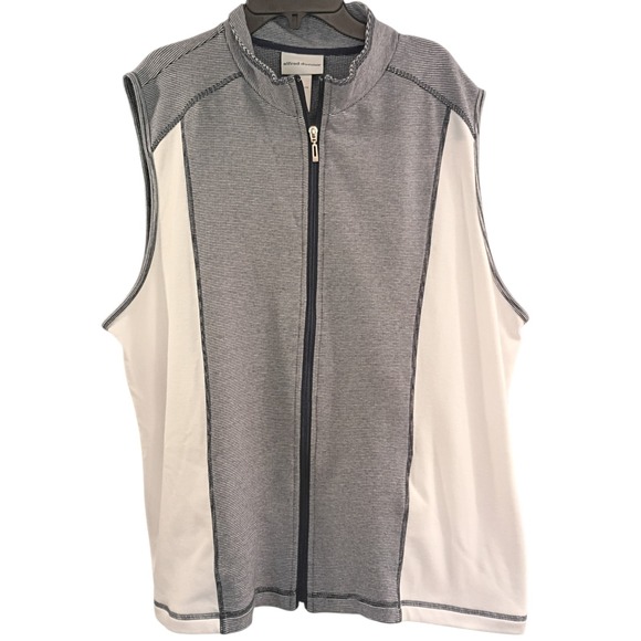 Alfred Dunner Tops - Alfred Dunner Women's XL Full-Zip Golf Vest Navy Blue & White Striped Pockets